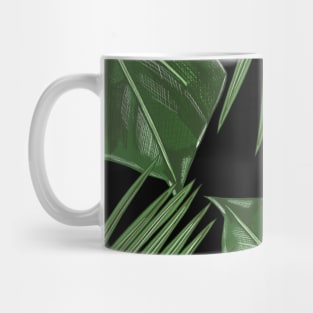 Monstera, Spider Palm, Tropical Leaves Print on Black Mug